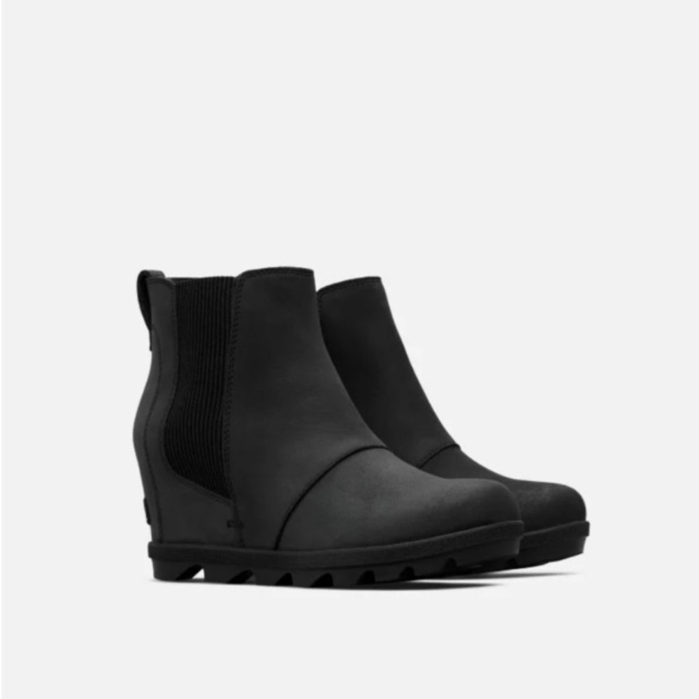Sorel Joan Of Arctic Wedge II Chelsea Black Leather Booties Platform 10 Classic